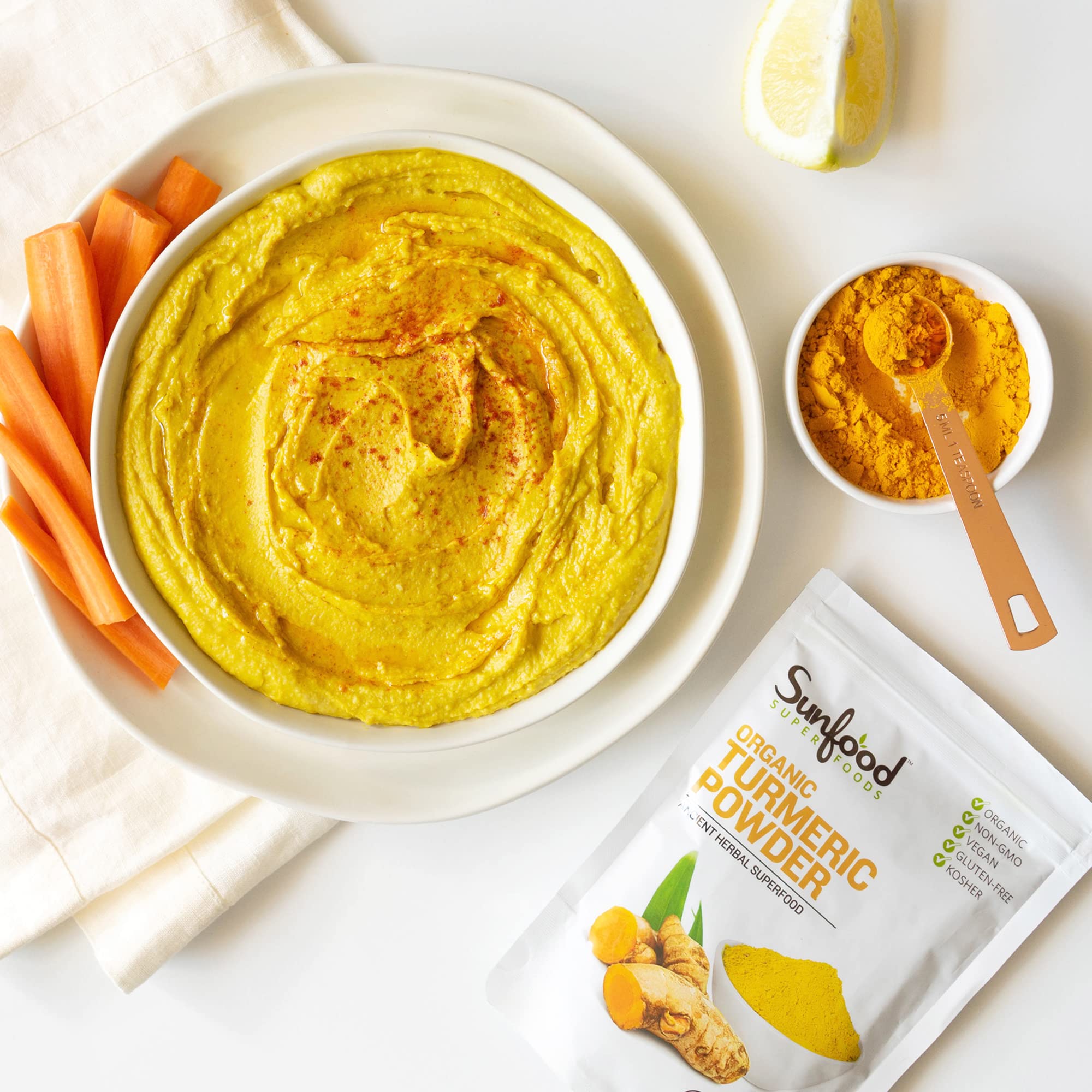Sunfood Superfoods Organic Turmeric Powder - Ground Turmeric Root Powder, Pure Ground Curcuma Spice, Use for Seasoning, Tea, Golden Milk, Smoothies