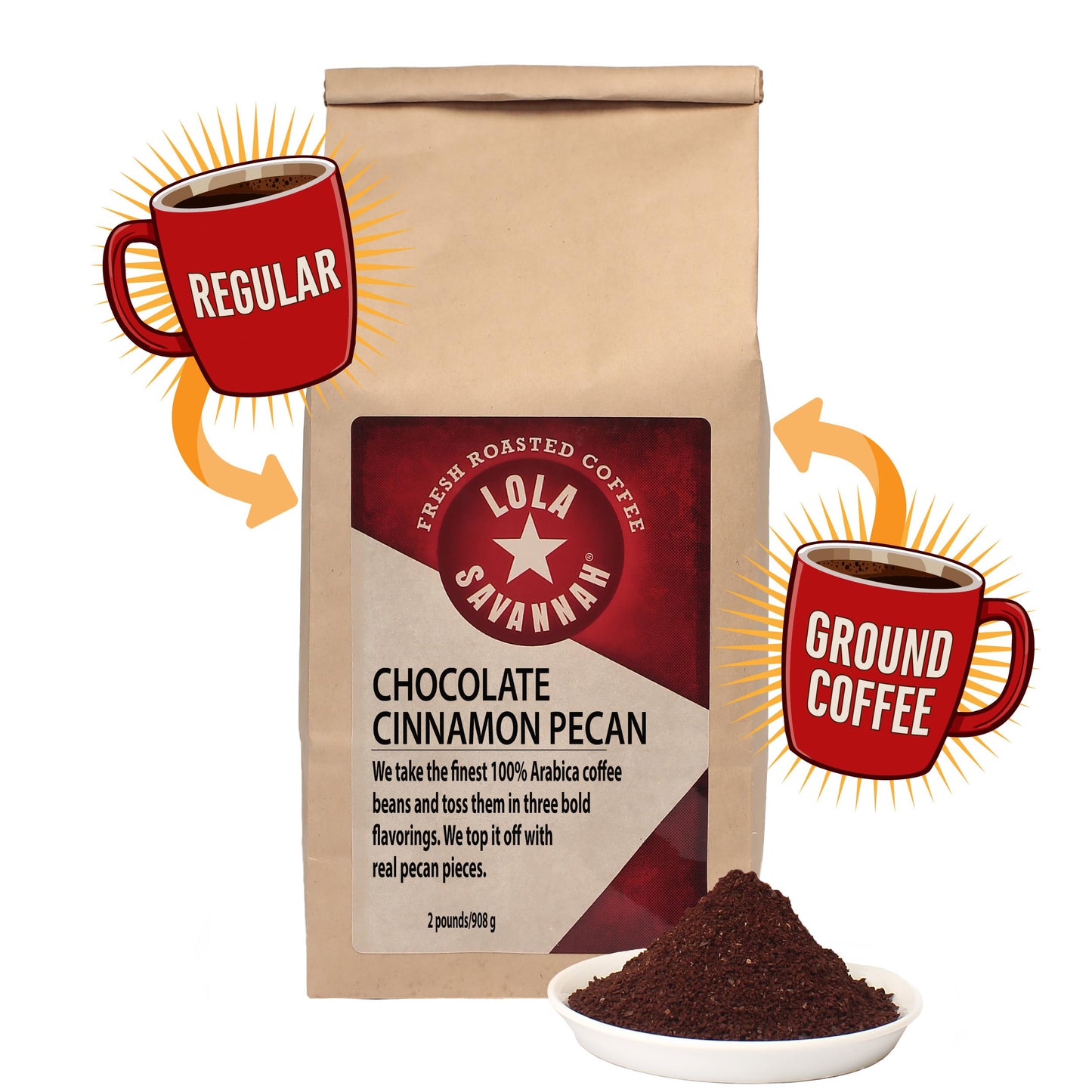 Lola Savannah Chocolate Cinnamon Pecan Ground Caffeinated Coffee, 2lb