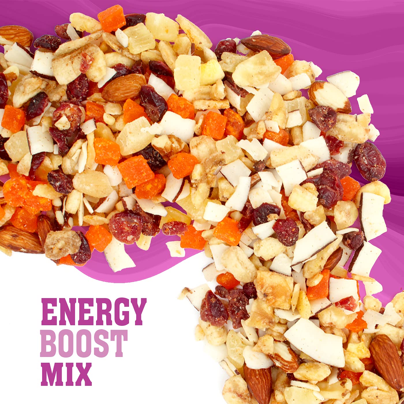 Sunkist® Energy Boost Trail Mix - Fruit and Nut Mix, Low Sodium, Gluten Free Snack with Papaya, Walnuts, Coconut, Almonds, Banana Chips, Cranberries