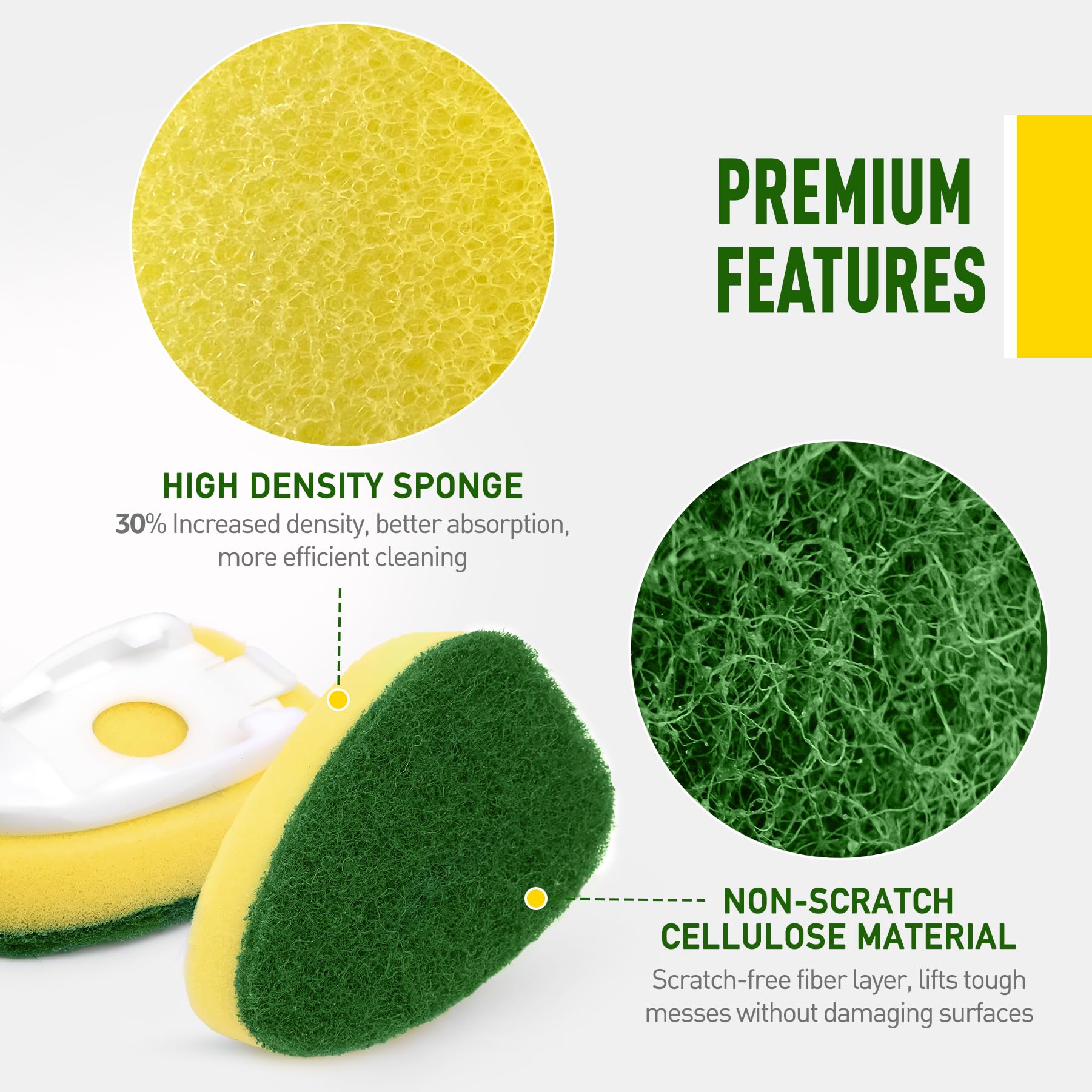 Dishwand Refills Sponge Heads for Scotch-Brite Dish Wand, Non Scratch Heavy Duty Scrub Brush Sponges, Soap Dispensing Scrubbers, Dish Wand Refill Head