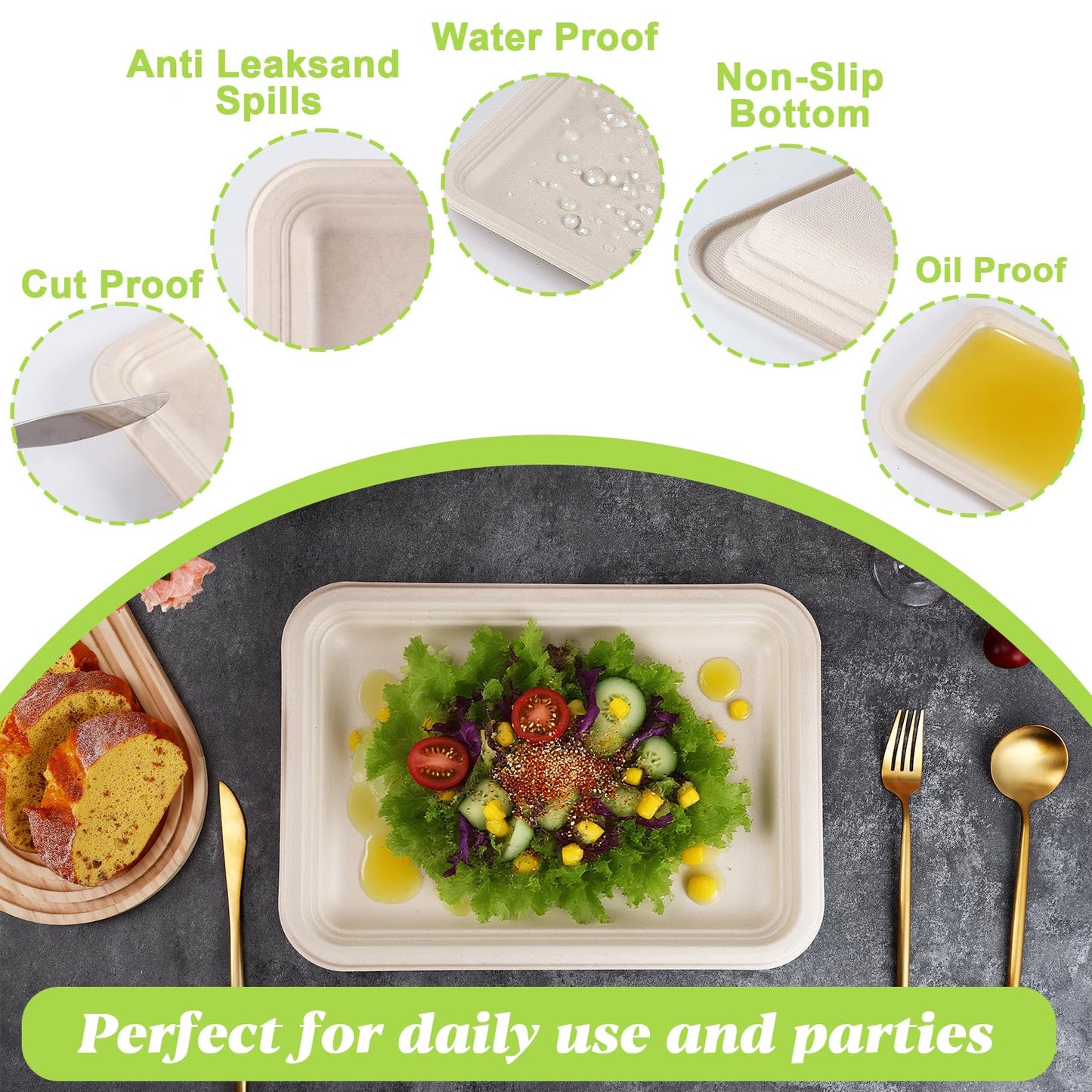 Xvvirnt 50 Pack 14 Inch Disposable Food Trays, Compostable Extra Large Paper Plates, Heavy Duty Large Paper Platter Plates, Platters Trays for Serving