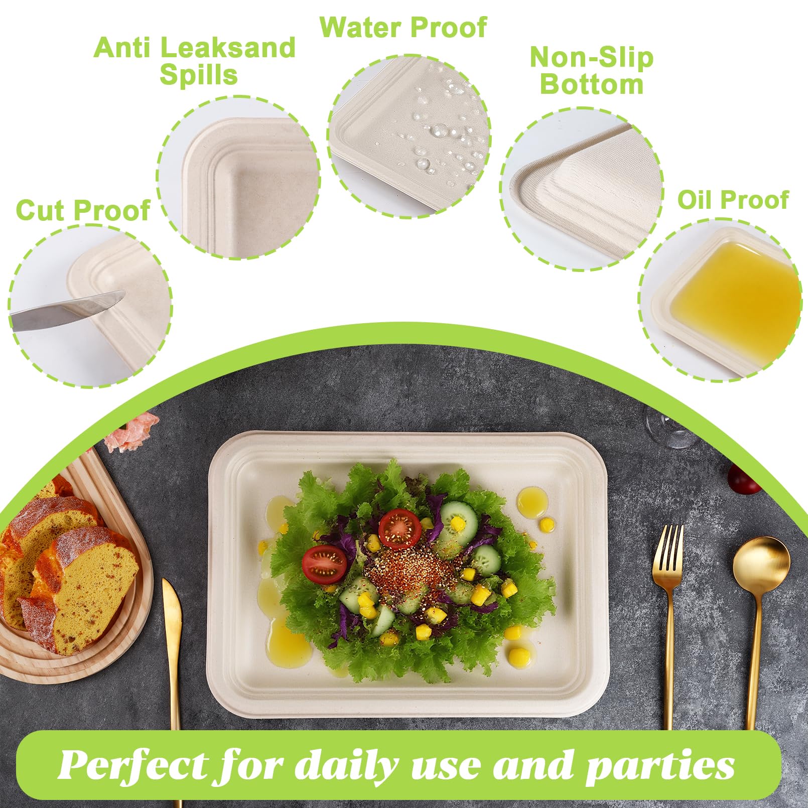 Xvvirnt 50 Pack 14 Inch Disposable Food Trays, Compostable Extra Large Paper Plates, Heavy Duty Large Paper Platter Plates, Platters Trays for Serving