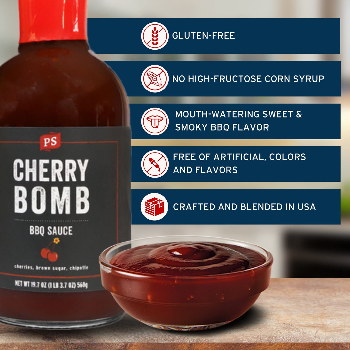 PS Seasoning Cherry Bomb - Door County Cherry BBQ Sauce - All-Purpose Marinade, Glaze, Baste, and Dip - Sweet and Tangy, Great for Pork, Beef, Salmon