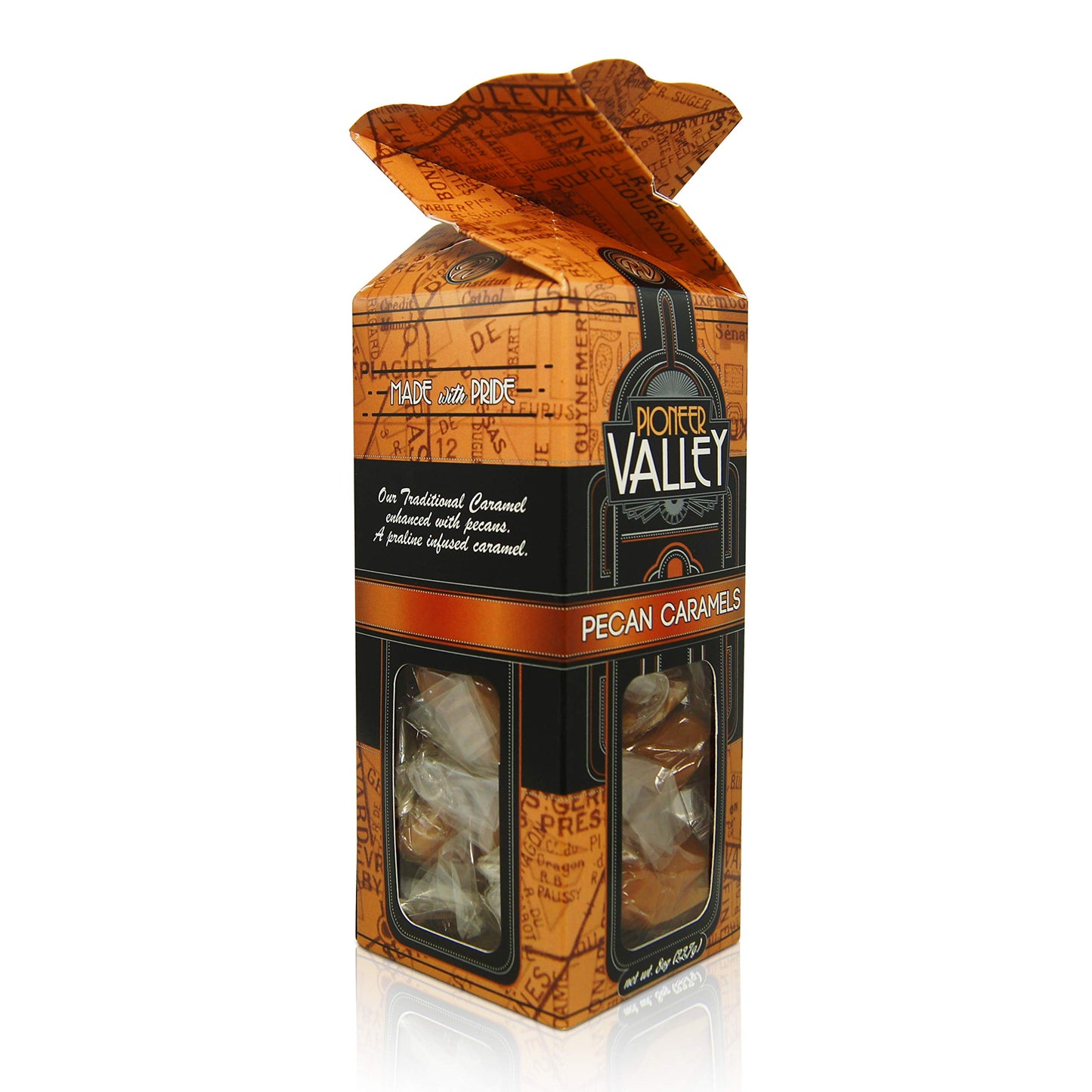 Pecan Caramels 8oz Box by Pioneer Valley (Soft, Premium Quality, Artisanal Caramels)