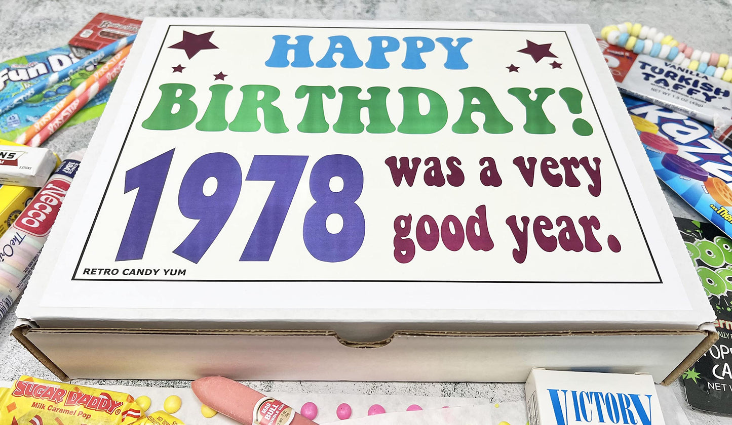 RETRO CANDY YUM ~ 1978 48th Birthday Gift Box Nostalgic Candy Assortment from Childhood for 48 Year Old Man or Woman Born 1978