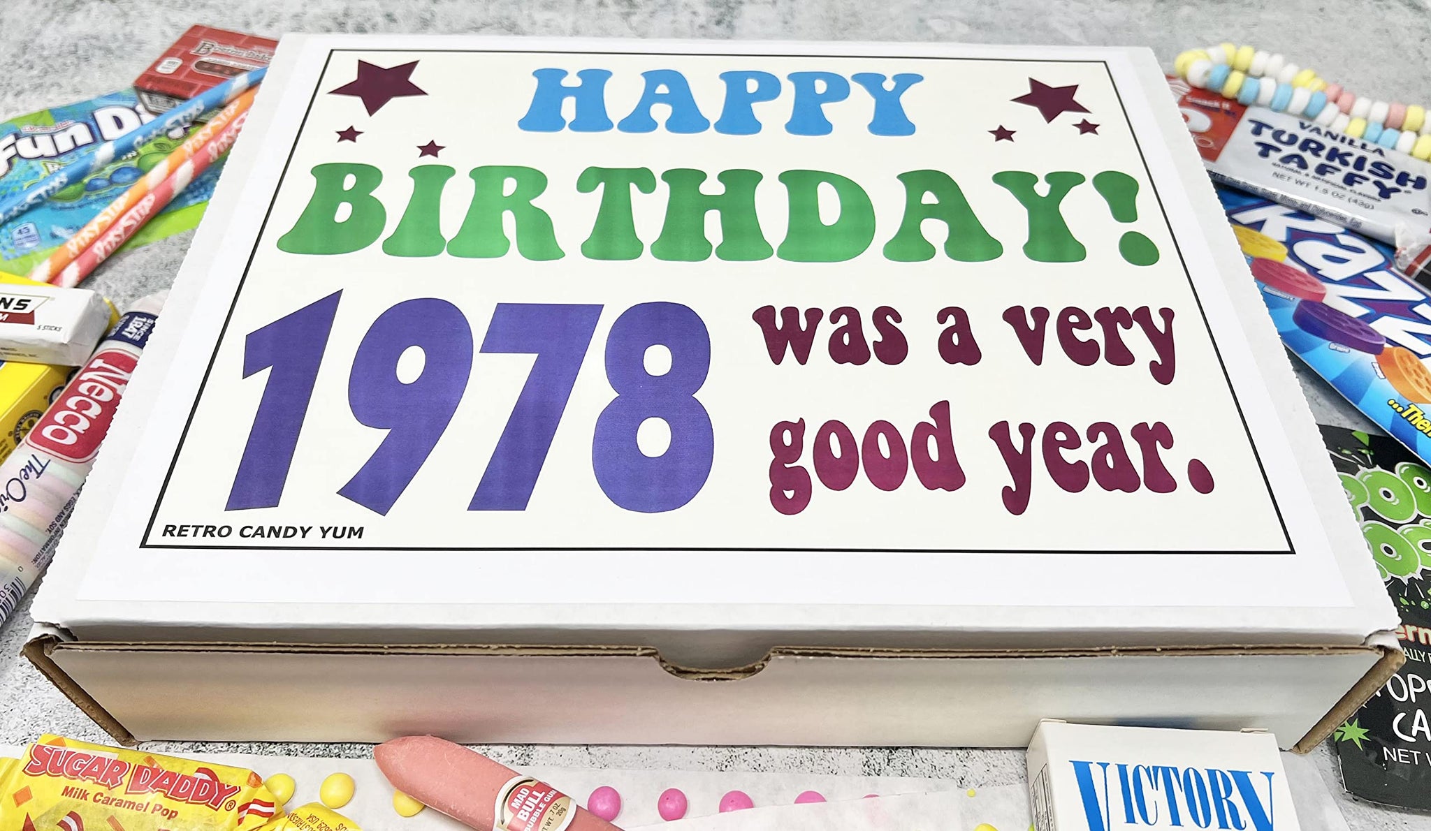 RETRO CANDY YUM ~ 1978 48th Birthday Gift Box Nostalgic Candy Assortment from Childhood for 48 Year Old Man or Woman Born 1978