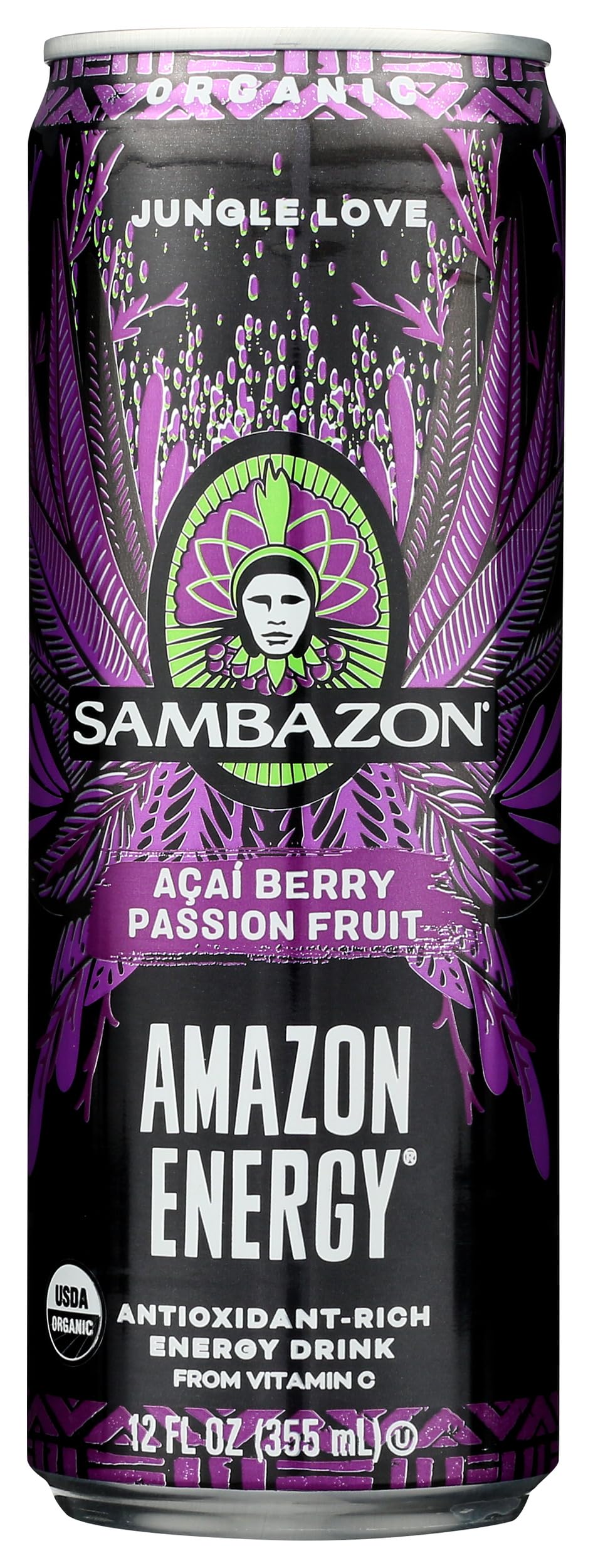 Sambazon Organic Amazon Energy Drink Jungle, Love Acai Berry and Passionfruit (153240245) Passion Fruit, 12 Fl Oz