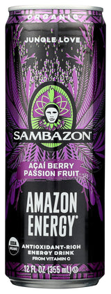 Sambazon Organic Amazon Energy Drink Jungle, Love Acai Berry and Passionfruit (153240245) Passion Fruit, 12 Fl Oz