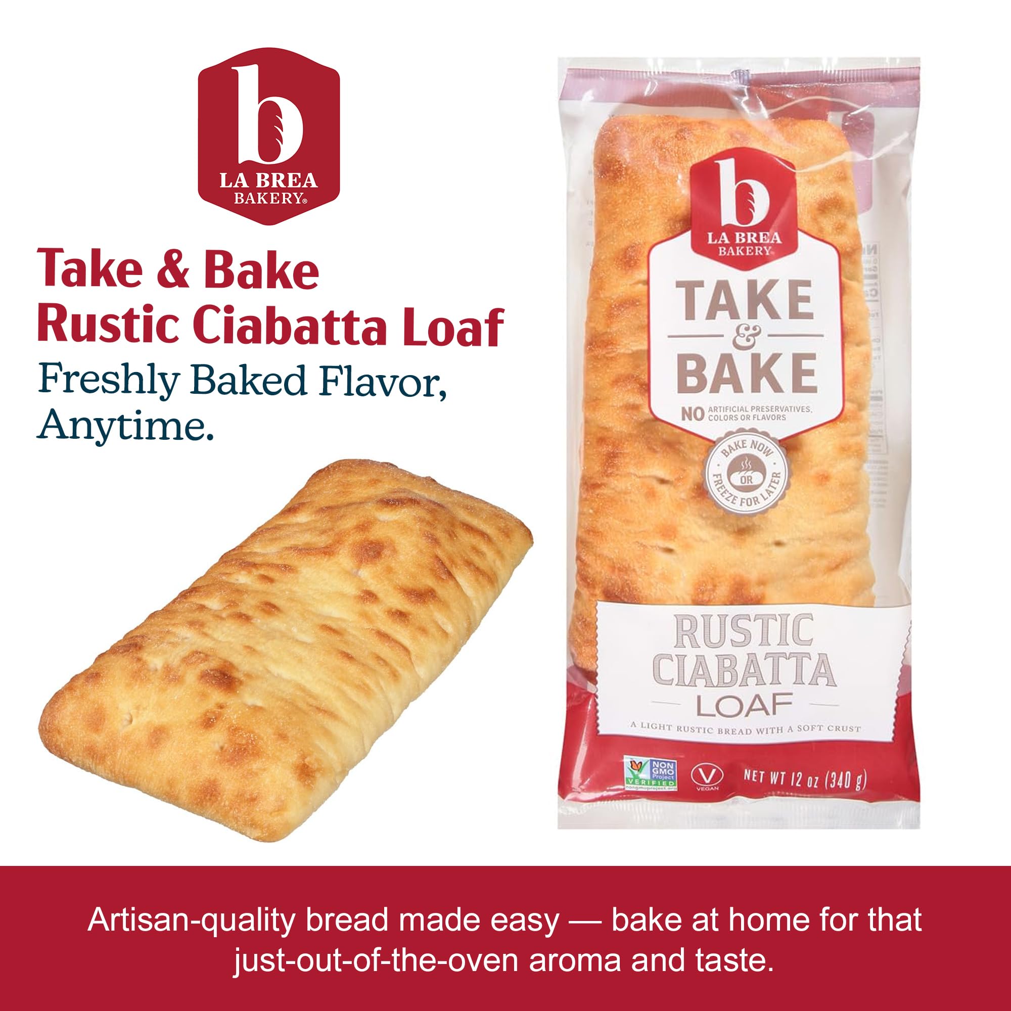 La Brea Bakery Take & Bake Rustic Ciabatta Loaf, 12 oz (Frozen)