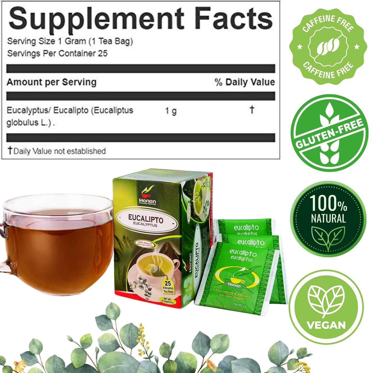Hanan Premium Eucalyptus Tea - 100% Natural Eucalipto Hojas Naturales for Tea, Herbal Remedies and Aromatherapy - Dried Eucalyptus Leaves - Fresh