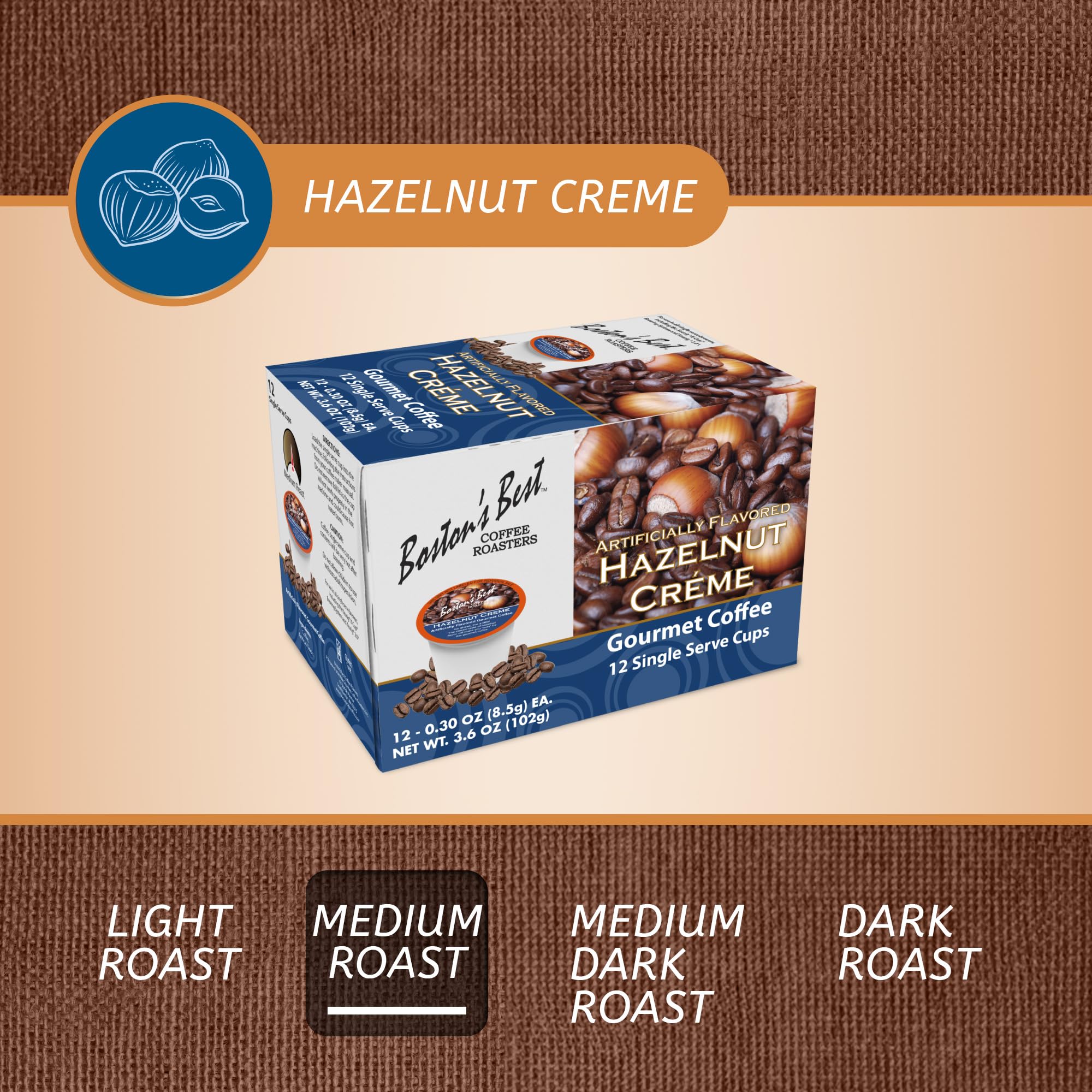 Boston’s Best - Hazelnut Creme Gourmet Delicious Medium Roast Coffee, Nutty Flavored, Compatible with Keurig CoffeeMaker, 1 Count (12 Single Serve