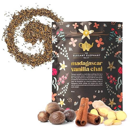 Madagascar Vanilla Chai Tea, Organic Loose Leaf Chai Tea - Black Tea with Chai Spice Blend - Great Hot or Iced Chai Latte - 8 oz Resealable Bag (Makes