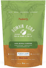 100% Kona Coffee PEABERRY - Whole Bean, Almost Dark roast, Single estate gourmet coffee, 8 ounces, ships direct from Domain Kona Coffee, farm fresh