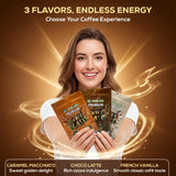 Caramel Coffee Blasts - Edible Coffee Revolution with Real Brewed Cafe in Three Amazing Flavors: Caramelo Macciato, Chocolate Latte, French Vanilla
