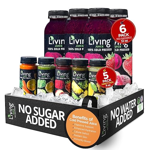 O2 Living Juice Cold Pressed Drink - Red Radiance Organic Juice Variety Pack - No Added Sugars or Water, Naturally Sweetened from Fruits, Rich in