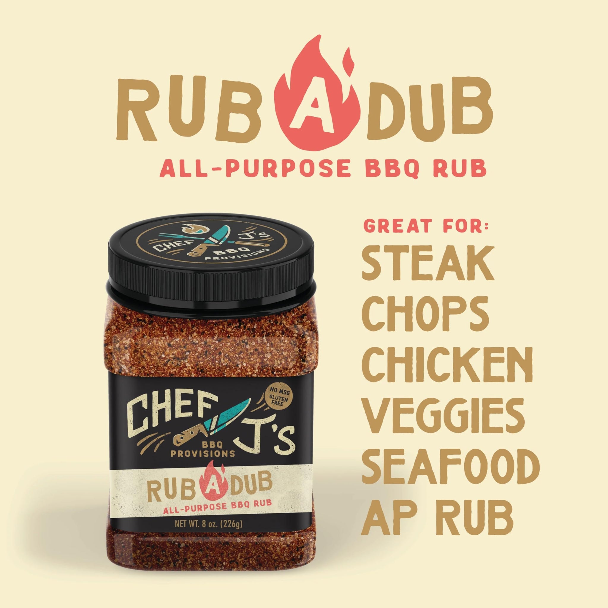 Chef J's BBQ Provisions Rub-A-Dub, All-Purpose BBQ Rub Seasoning, 8 oz