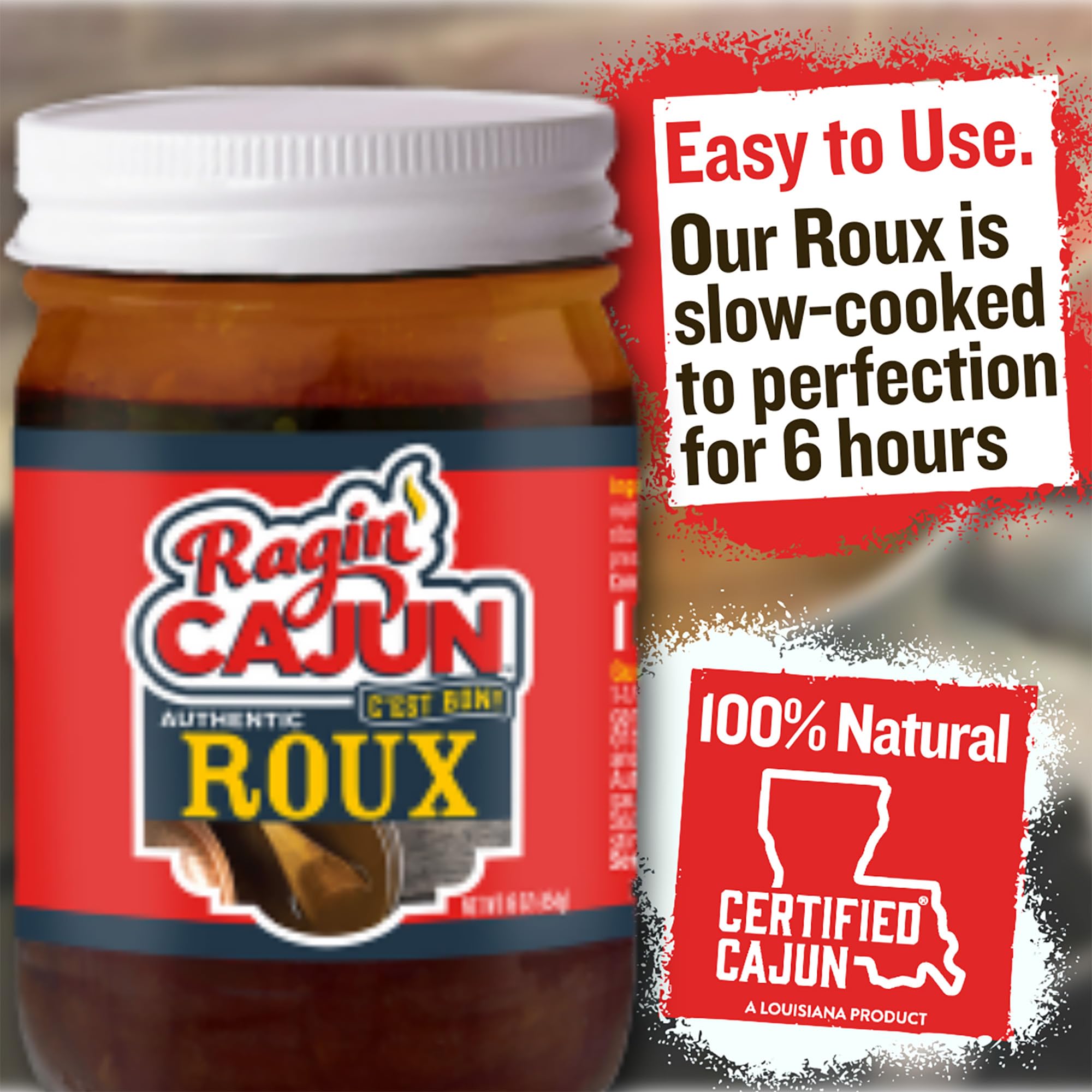 Ragin' Cajun Authentic Roux - 16 oz Jar - Pack of 2, No MSG - Louisiana Cajun Base for Gumbo, Stews & Gravies, Easy to Use