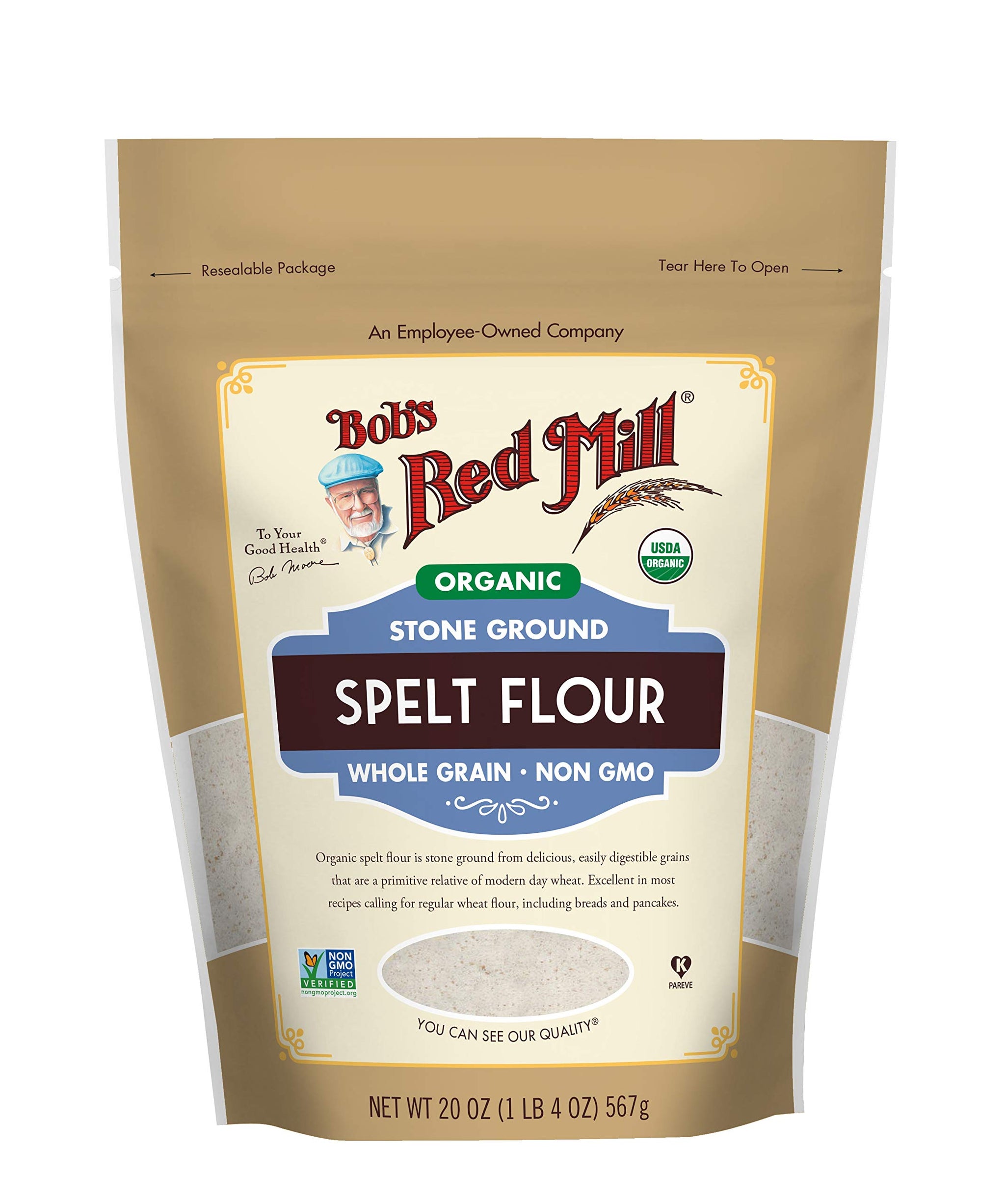 Bob's Red Mill Organic Spelt Flour, 20oz (Pack of 1) - Non GMO, Whole Grain, Vegan, Kosher