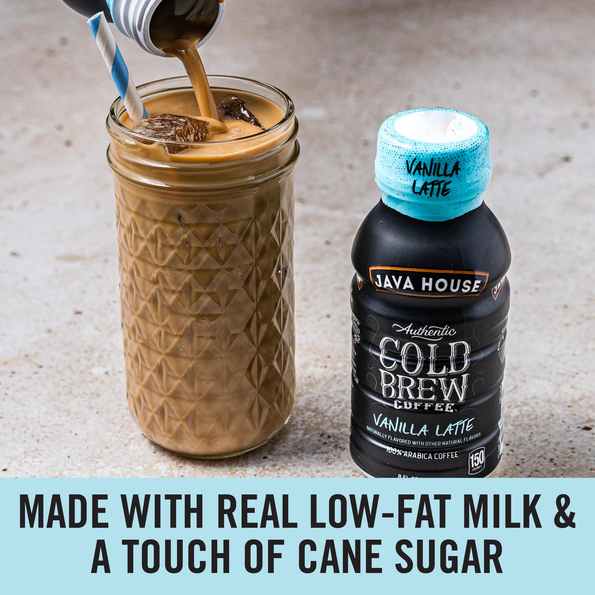Java House Cold Brew Coffee, 6 Pack of 8oz Bottles, Ready to Drink Instant Cold & Iced Coffee (Vanilla Latte)