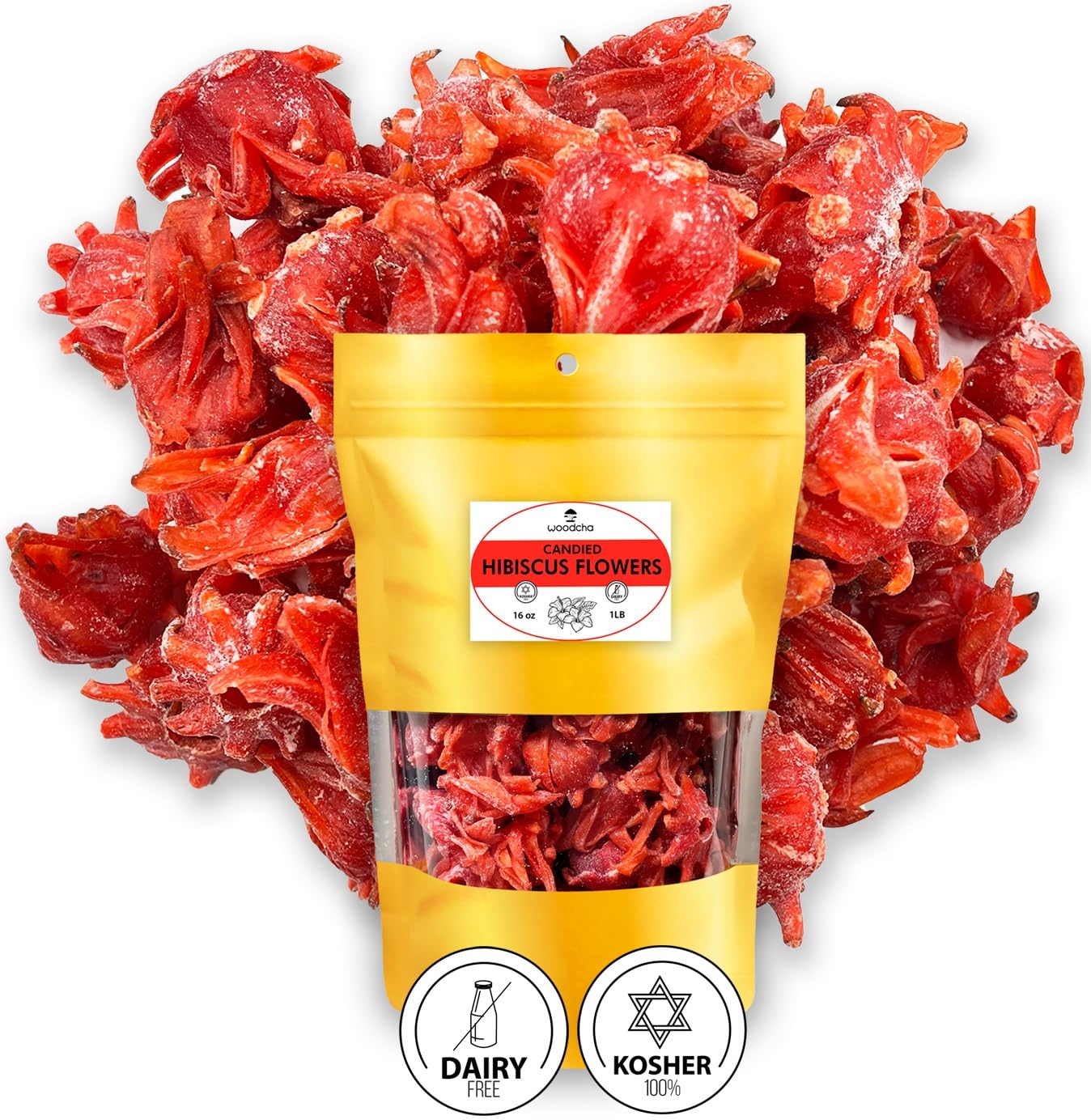 WOODCHA Candied Hibiscus, Dried Edible Flowers, Edible Hibiscus Flowers Cake Decorations, Hibiscus Food, Dehydrated Flowers, Roselle, Kosher