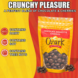 OZARK NUT ROASTERS, Chocolate Amaretto Cherries, Chocolate-Flavored Cherry Snacks, World-Class Gourmet Milk Chocolate Coated Cherries, Resealable Pack