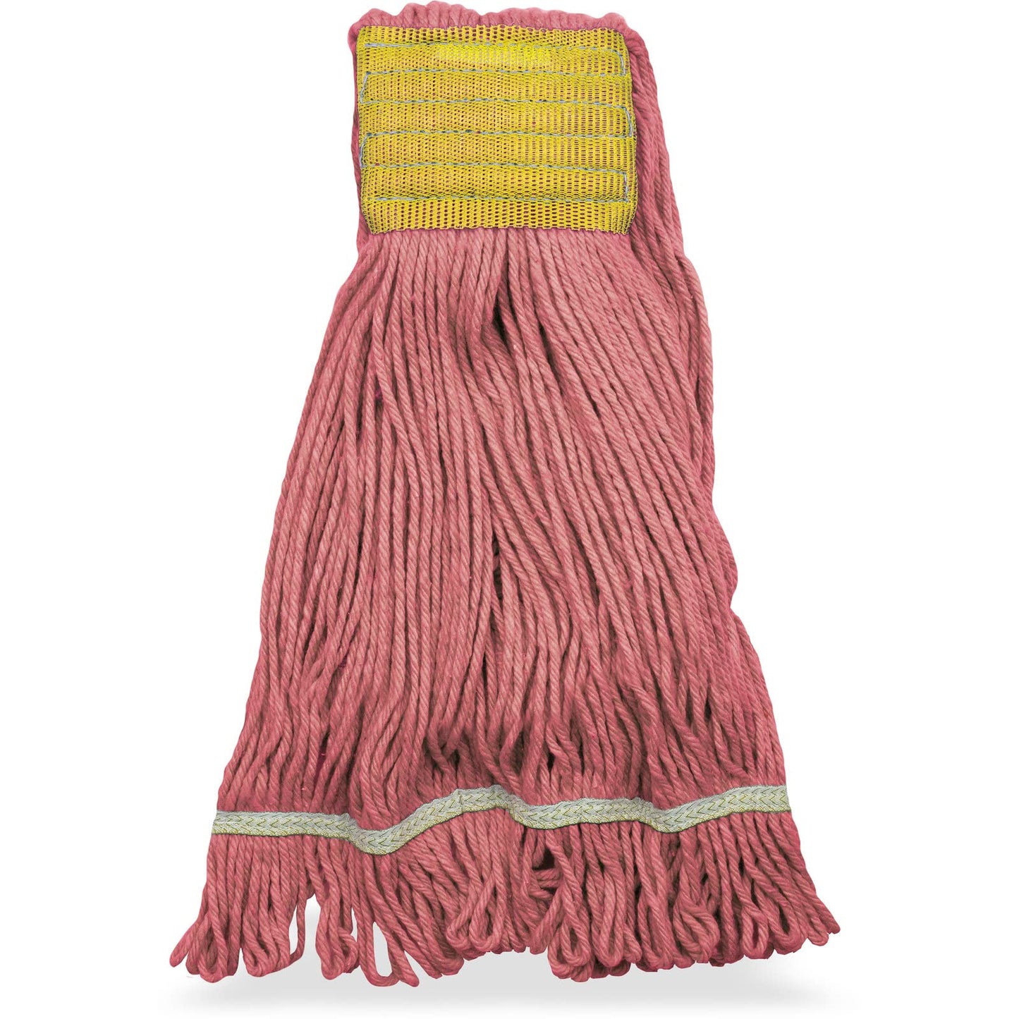 SPARTA Flo-Pac Cotton Mop Head, Loop-Ended, Wide Band with 5" Yellow Band for Organized Cleaning, Small, Red