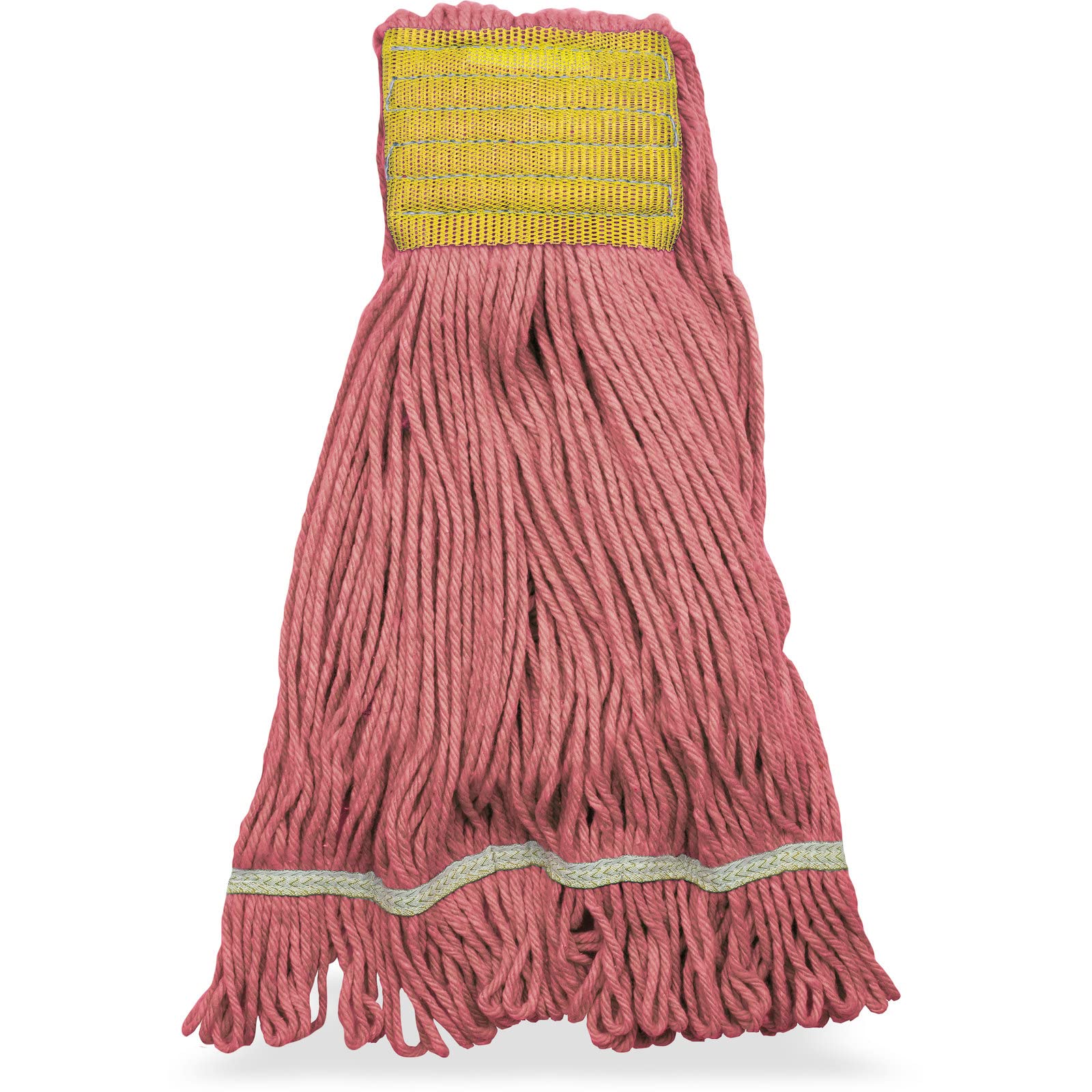 SPARTA Flo-Pac Cotton Mop Head, Loop-Ended, Wide Band with 5" Yellow Band for Organized Cleaning, Small, Red