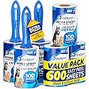 PetLovers Extra Sticky Lint Roller Mega Value Set 600 Sheets for Pet Hair Removal, Dog and Cat Lint Remover 6 Pack