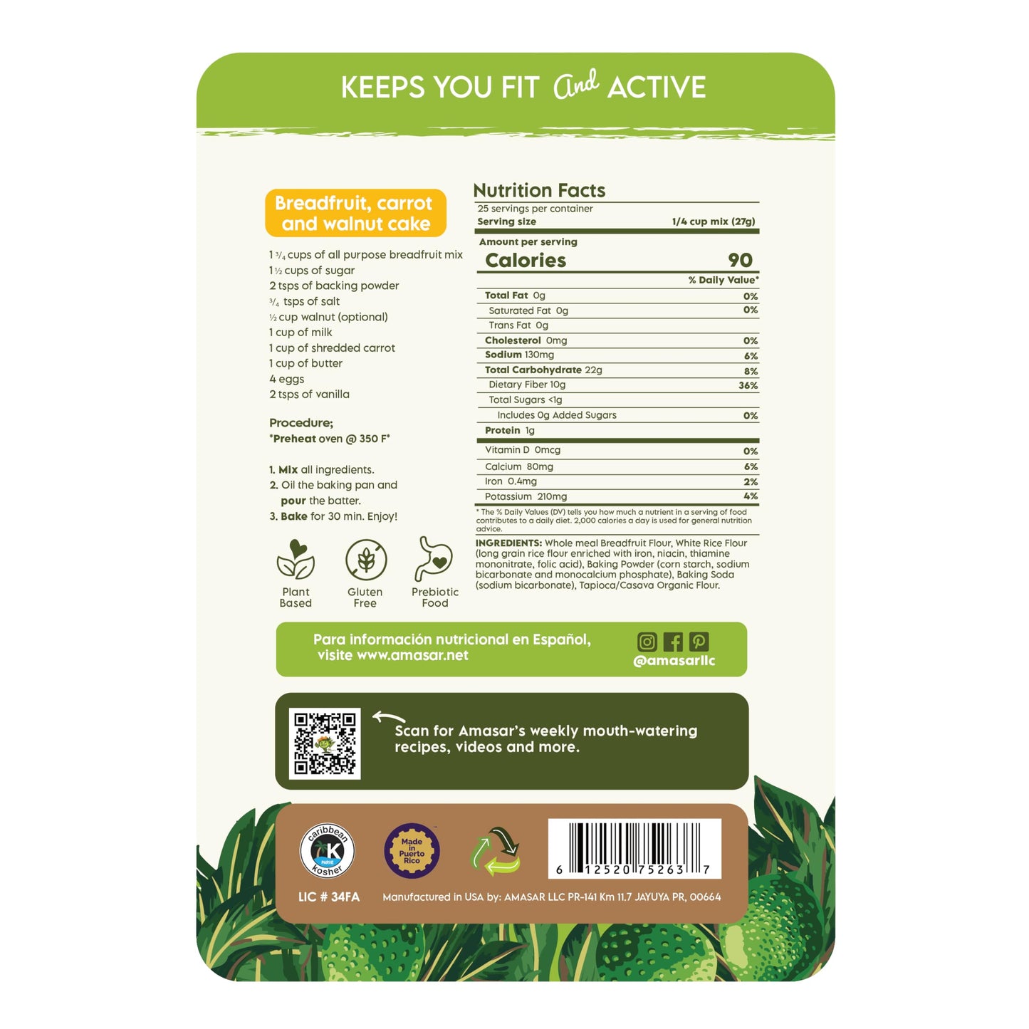 Amasar | All-Purpose Breadfruit Baking Mix | Gluten Free Made with Breadfruit & Cassava Flour | Plant Based All-Purpose Flour for Desserts & Dishes | 9g of Fiber per Serving, 24 Oz