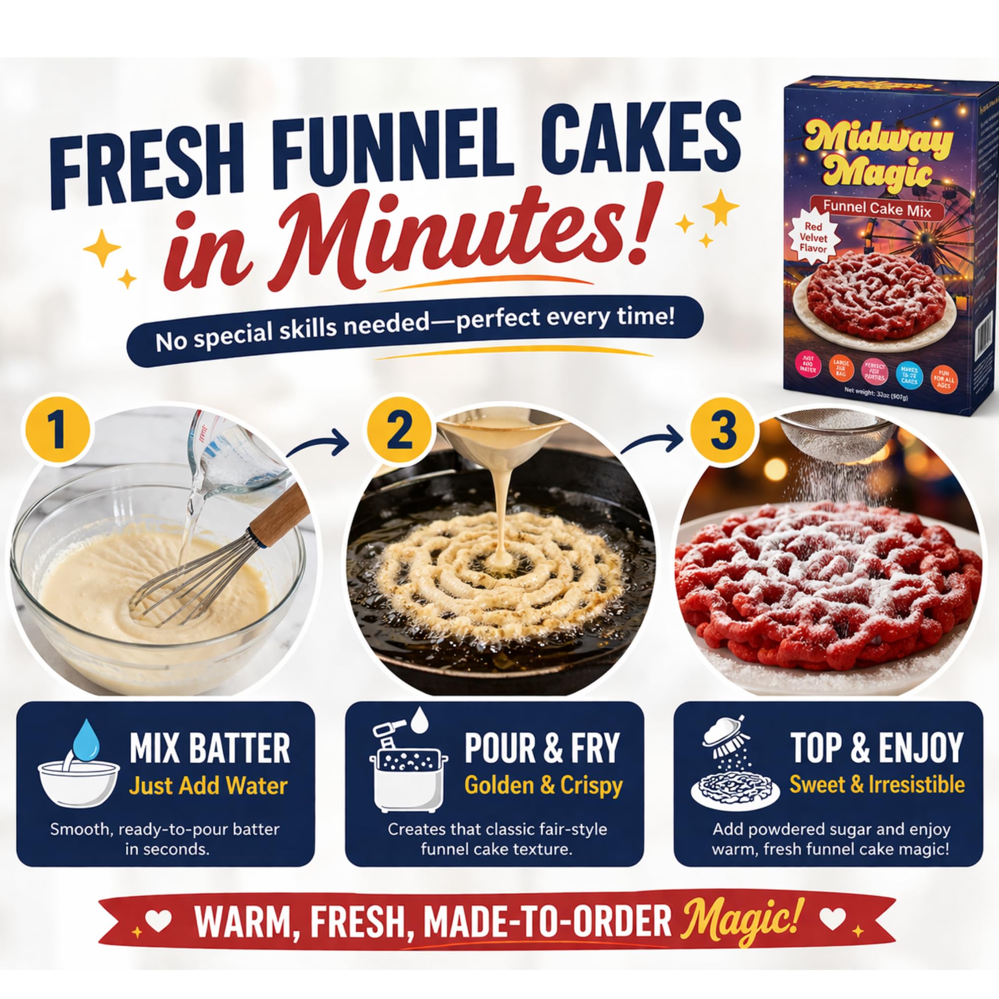 Carnival Food Funnel Cake Mix- Includes 2lb Funnel Cake Mix - Makes Up to 24 Funnel Cakes - Funnel Cake Maker - Mix For Funnel Cake for Easy Frying and Perfect Results