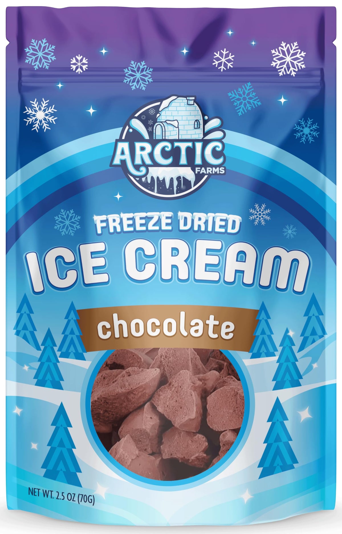 Arctic Farms Freeze Dried Ice Cream Bits Bagged and Boxed - Does Not Melt (Chocolate)