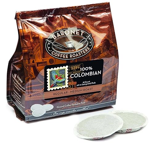 Baronet Coffee Pods [100% Colombian - 54 Pods] Single Cup Use for Senseo Coffee Machine - 3 Bags of 18 Single Serve 8 Gram, Regular Strength, Medium