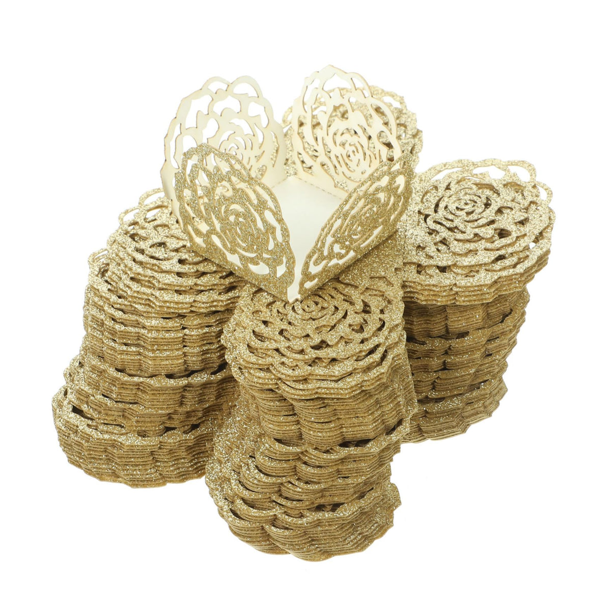 Amosfun 50Pcs Decorative Chocolate Paper Holders Hollow Truffle Cups for Party and Wedding Table Centerpieces Elegant Candy Wrapping Papers Glittering