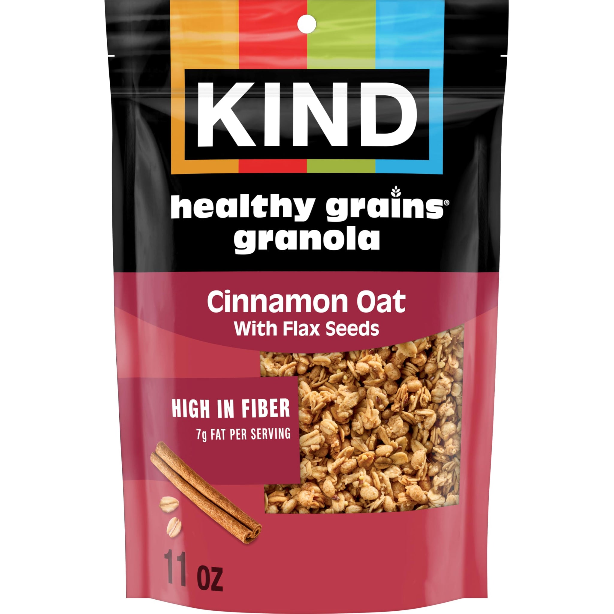 Kind Healthy Grains Granola, Cinnamon Oat Clusters with Flax Seeds, Gluten Free, Healthy Snack Mix, 6g Protein, 11oz, 1 Count