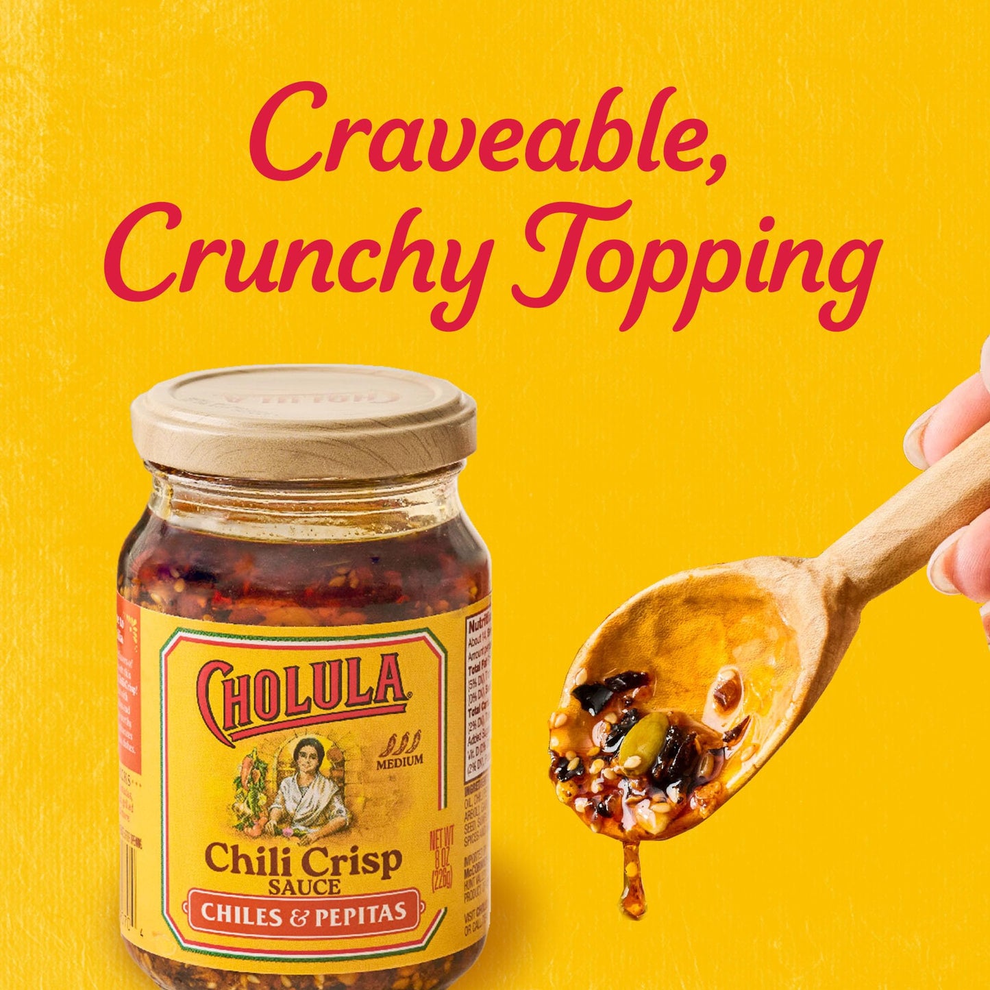 Cholula Chili Crisp Sauce, Chiles & Pepitas, Crunchy Topping for Tacos, Tostadas, Eggs, Pizza and More, 8 oz