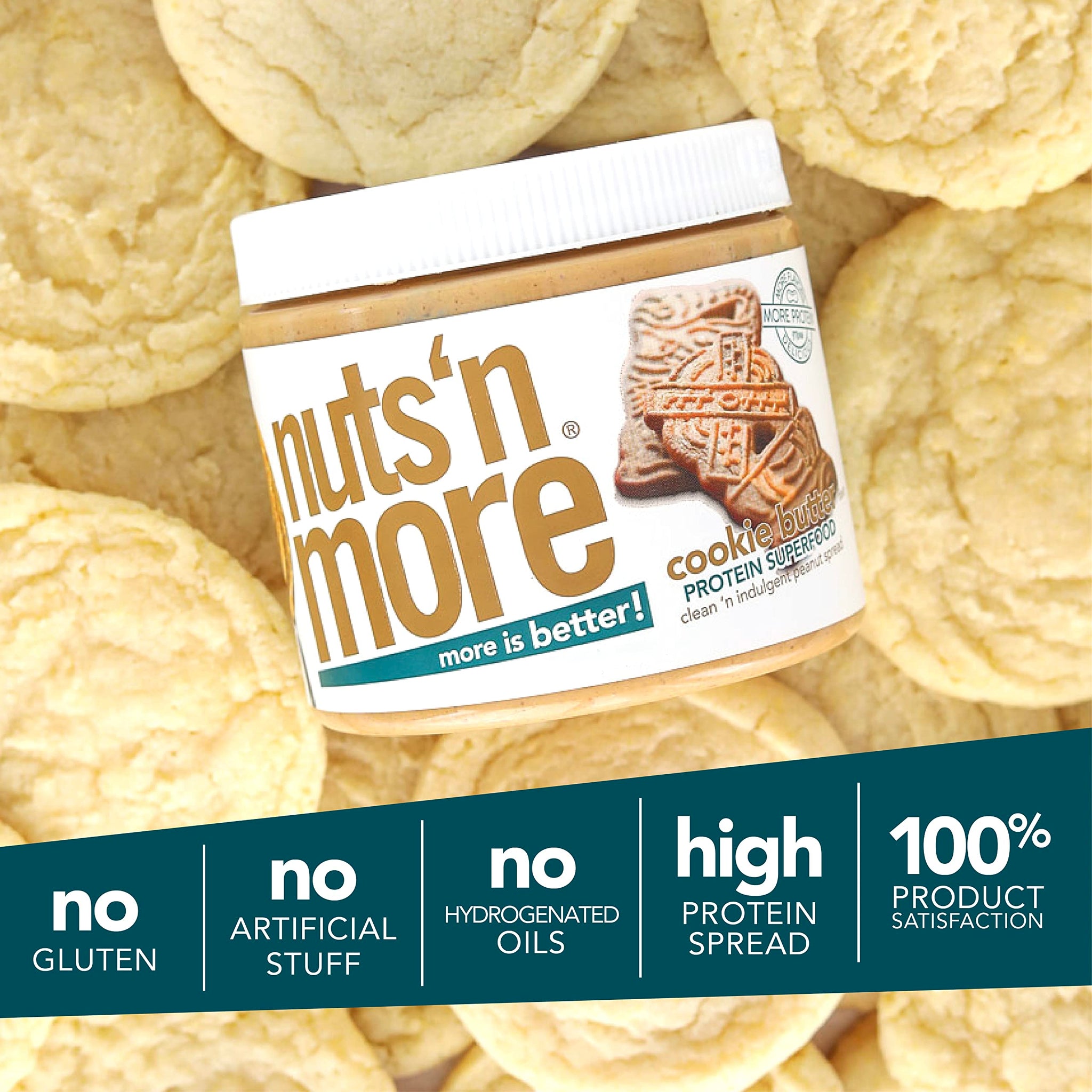 Nuts ‘N More Cookie Butter Peanut Butter Spread - High Protein, Low Carb, Low Sugar, Gluten Free, Non-GMO, All-Natural Nut Butter Snack (15oz Jar)