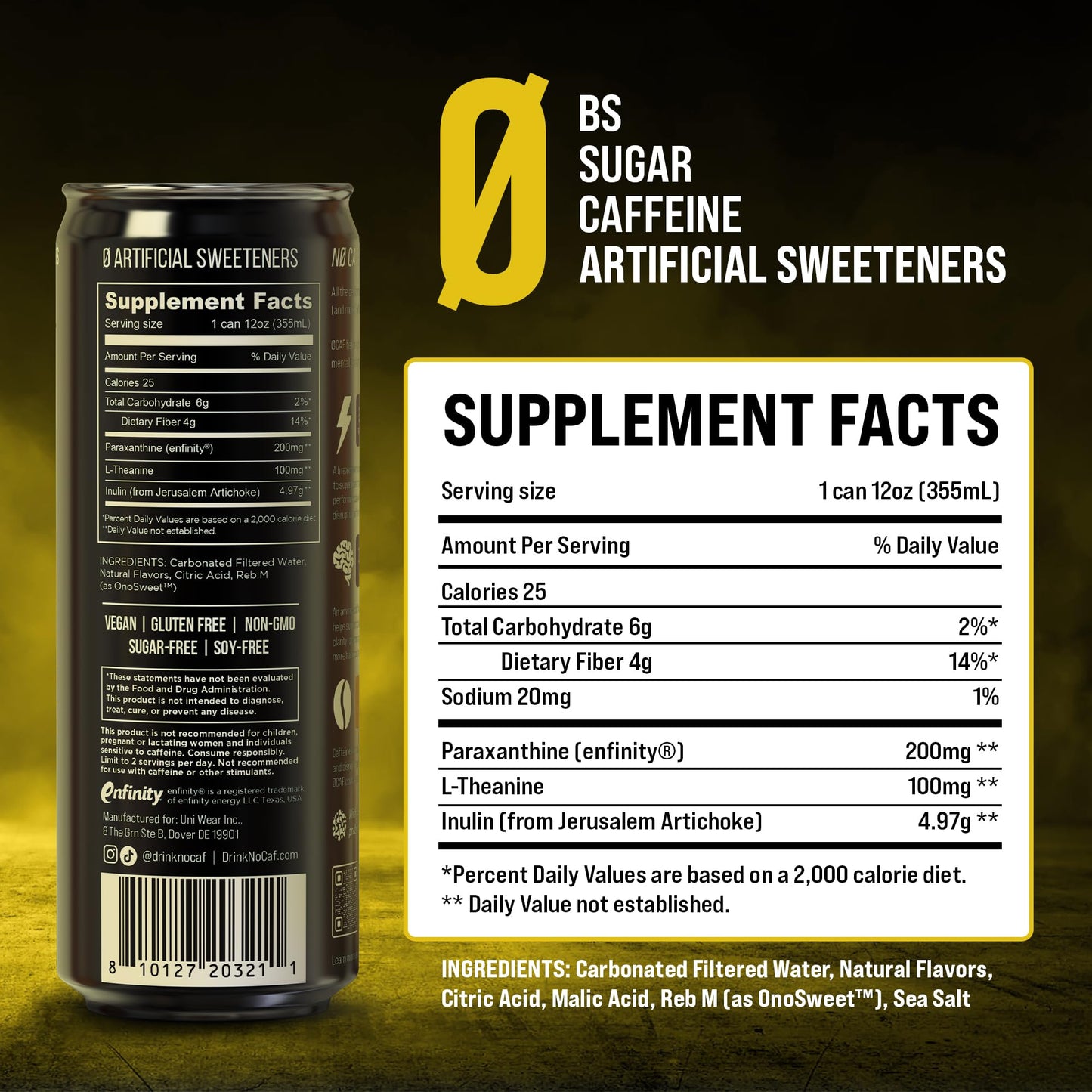 ØCAF Energy Paraxanthine Energy Drink - Caffeine Alternative, Sugar Free, Yuzu Passionfruit, Clean Focus & Alertness, No Jitters, No Crash