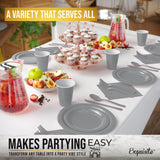 Party Solids 222 Pcs Silver Paper Plates and Napkins Sets, Disposable Plates For Party, Lunch & Cocktail Napkins Paper, 18oz Plastic Cups, Cutlery
