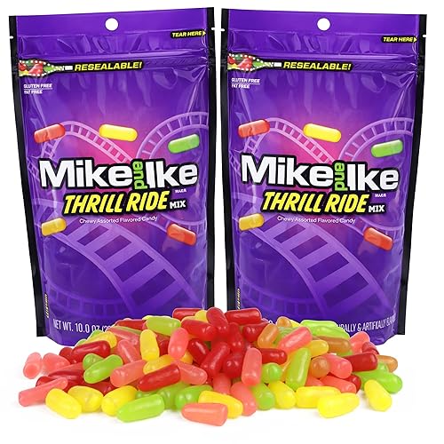 Mike and Ike Bulk Thrill Ride Mix, Assorted Chewy Fruit Candies, Resealable Bags, 10 Ounces, Pack of 2