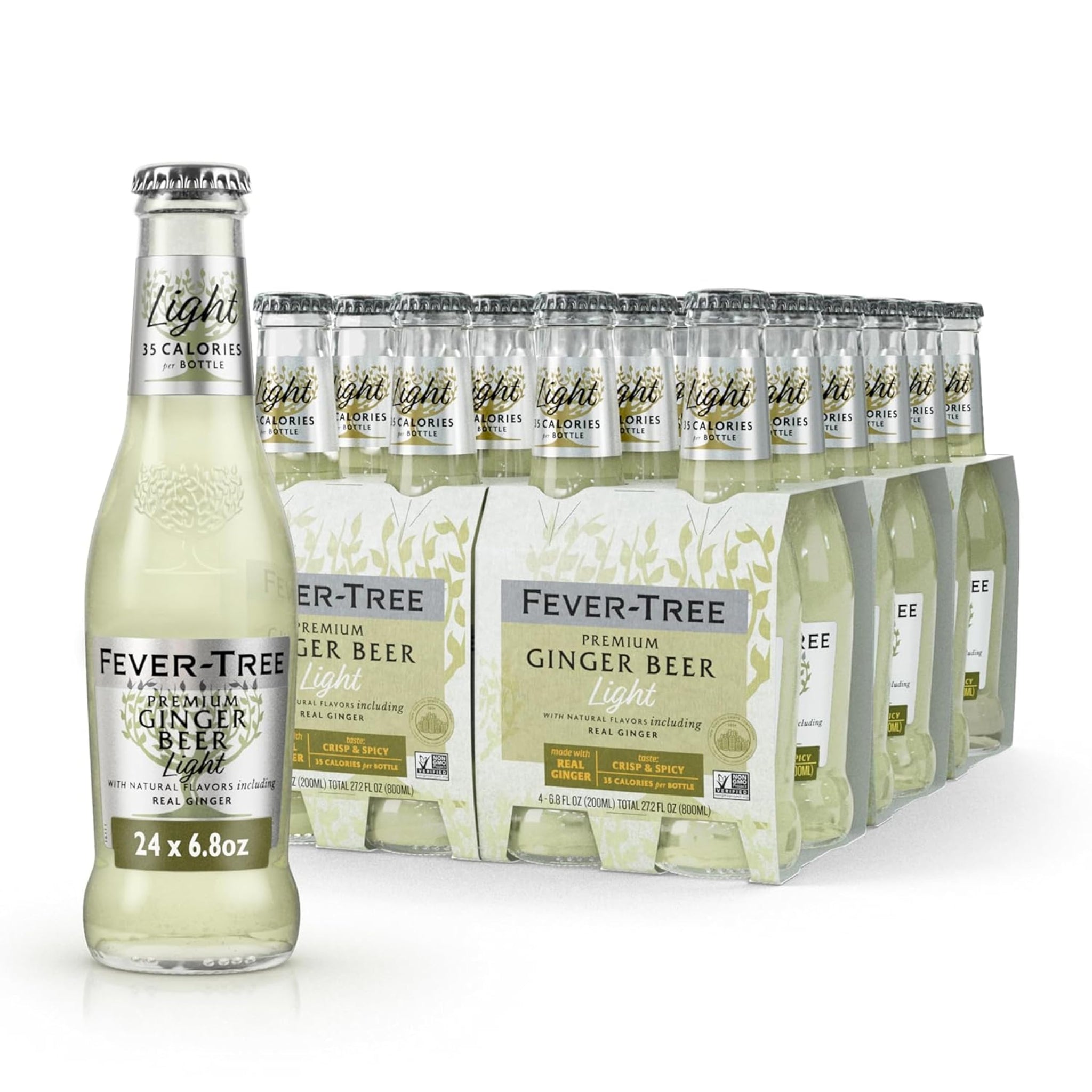 Fever-Tree Light Ginger Beer - Premium Low Calorie Mixer for Cocktails and Mocktails, 6.8 fl oz Bottles, Pack of 24 - Naturally Sourced, Non-GMO