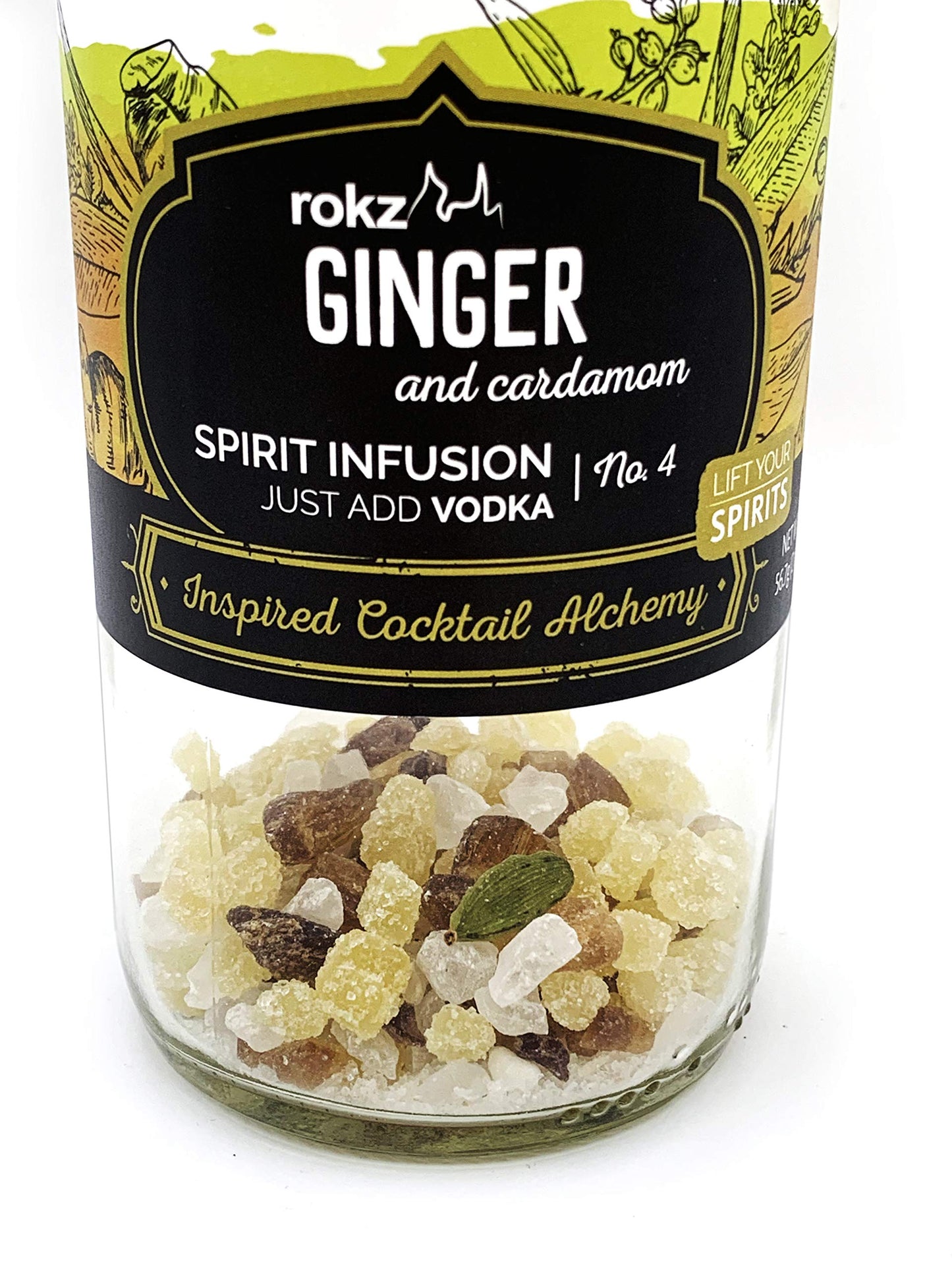 Rokz Ginger Cardamom Spirit Infusion Bottle for Cocktails, 16 Ounce