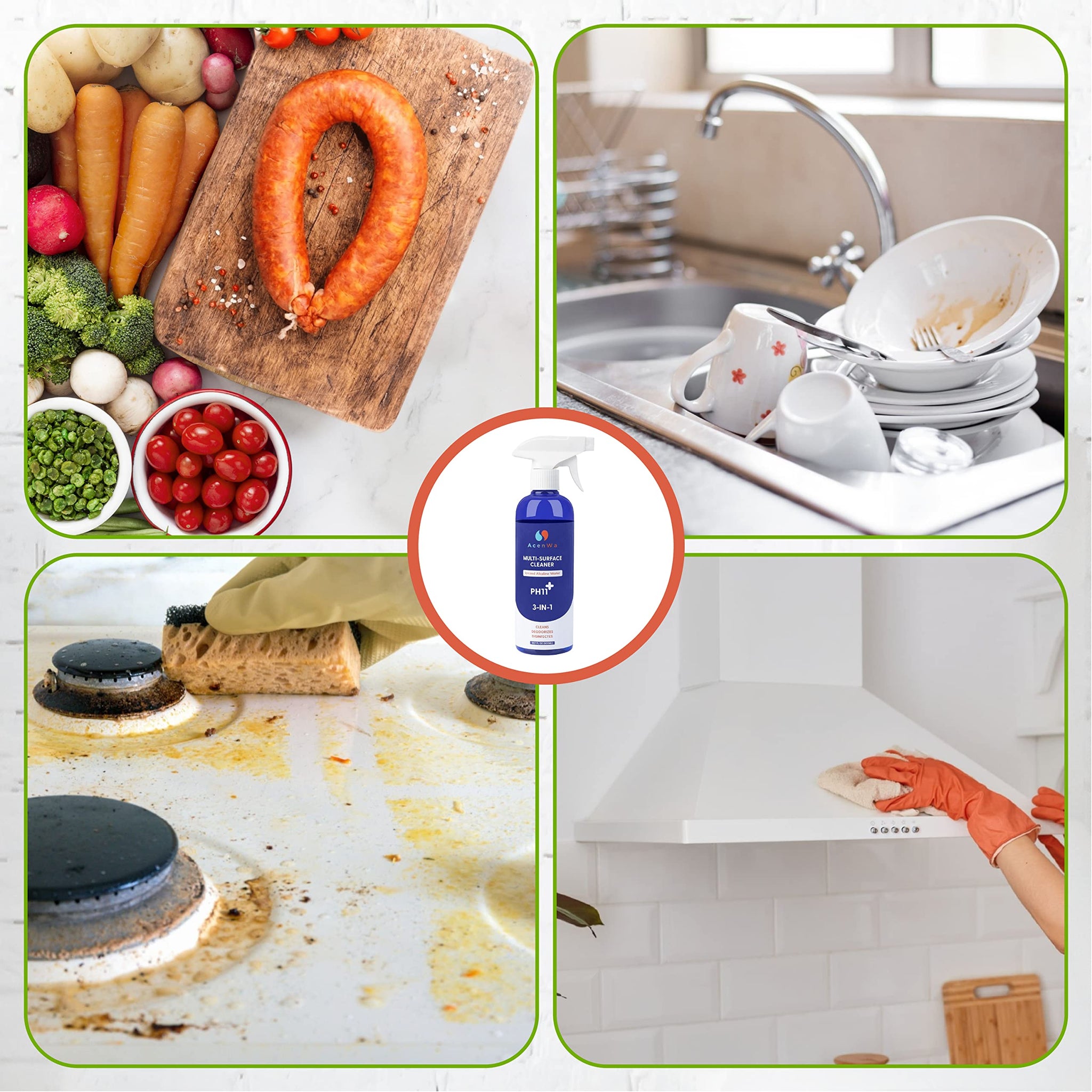 AcenWa Natural Multi-Surface Cleaner is an unscented spray that degreases, deodorizes, work on air fryer, dishe, microwave, stove, table, fridge