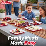 GoBig Red Plastic Disposable Plates - 50 Count 8 Inch - Square Heavy Duty Red Cup Party Plates