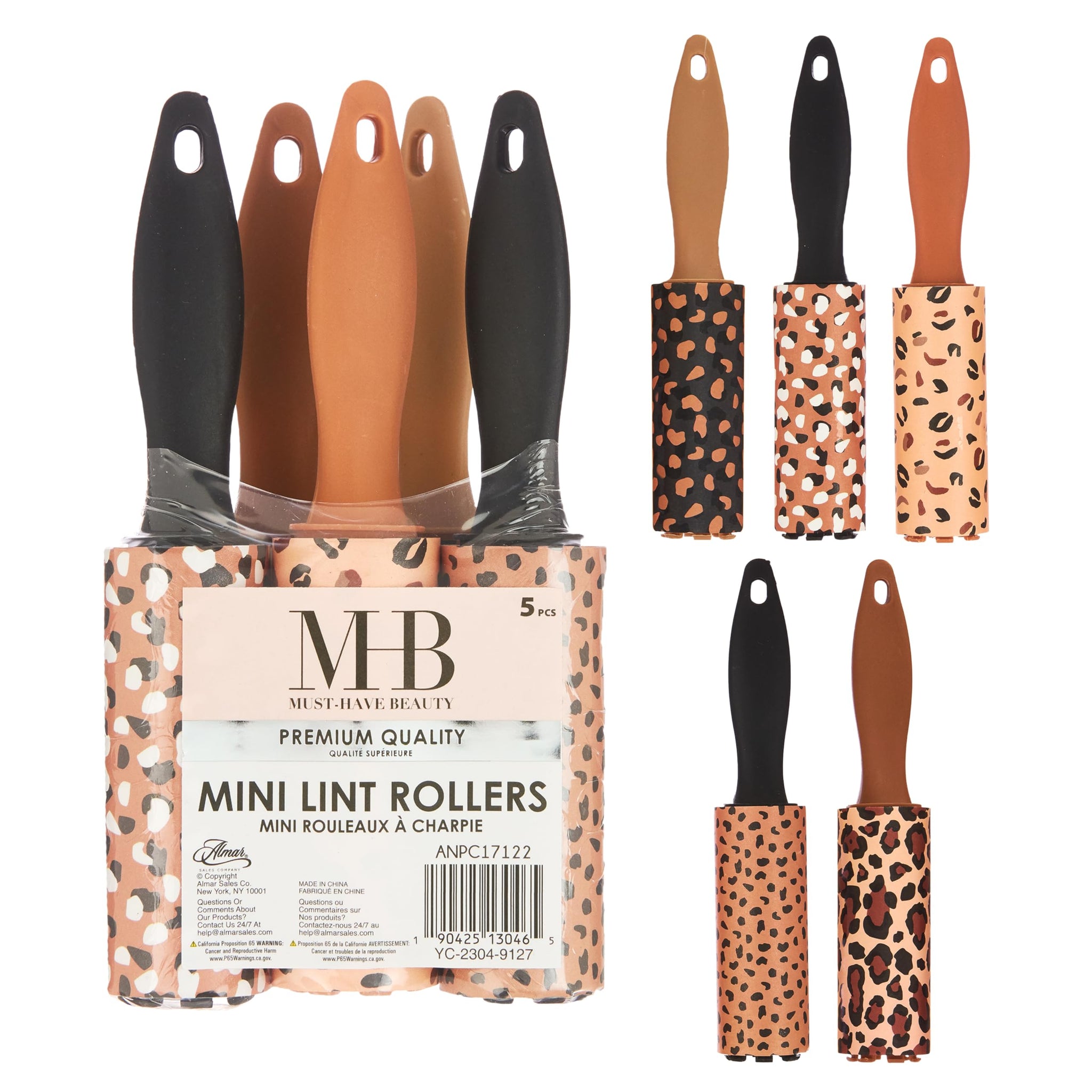 5pc Brown Mini Lint Roller Value Pack - Colorful Compact Rollers for Travel | Pet Hair & Lint Remover for Clothing & Household Use | Portable