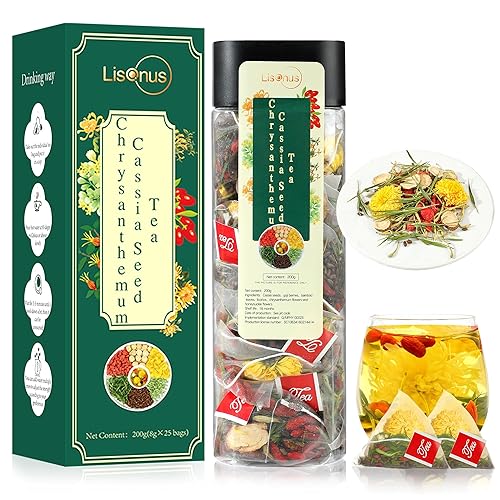 Chrysanthemum Cassia Seed Tea Organic(200g, 8gx25bags) Natural Herbal Tea Chrysanthemum Flowers,Goji Berries,Licorice,Bamboo Leaves,Cassia