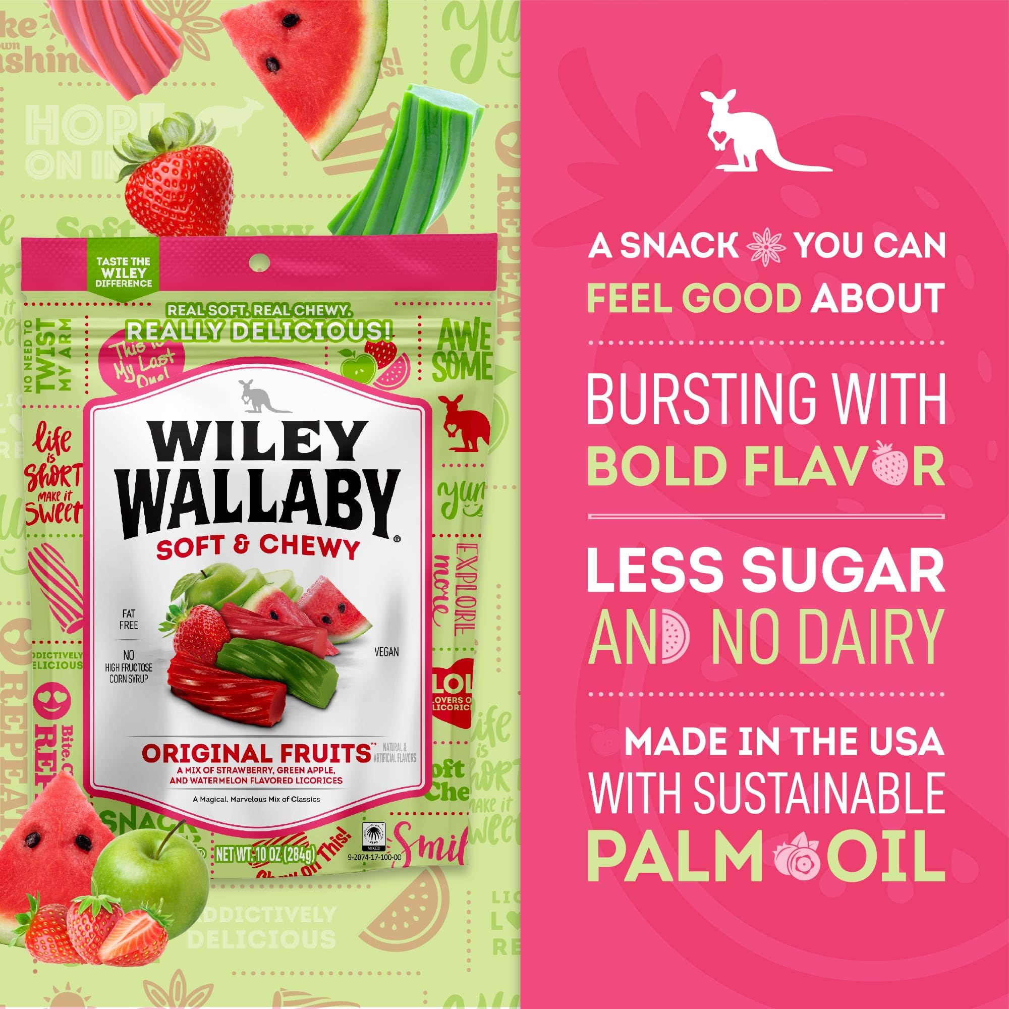 Wiley Wallaby Licorice 10 Ounce Classic Gourmet Soft & Chewy Australian Original Fruits Licorice Candy Twists, 1 Pack