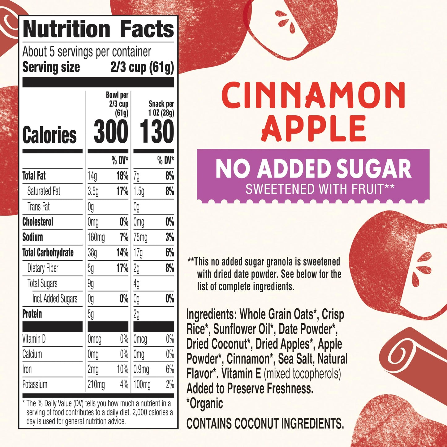 Cascadian Farm, Granola Cinnamon Apple No Added Sugar, 11 Ounce