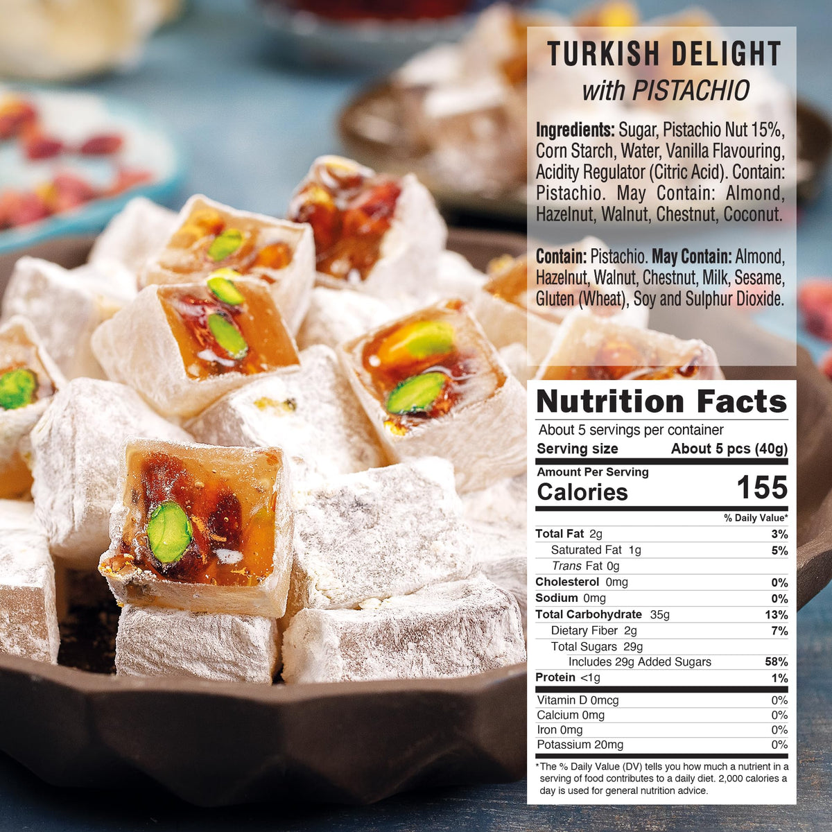 HazerBaba Finest Premium Turkish Delight Pistachio Candy, 7oz (Pack of 1)