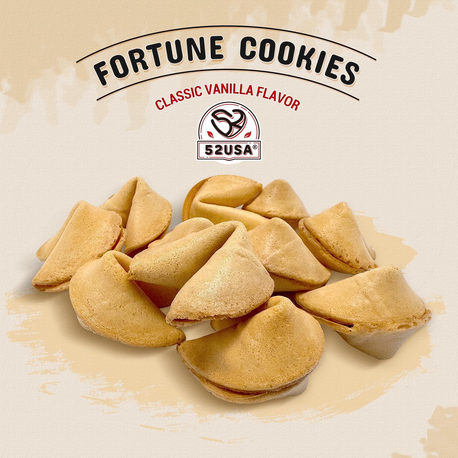 52USA Fortune Cookies 50 Count Individually Wrapped Bulk, Vanilla Flavor Crisp Funny Misfortune Cookies 8oz, Premium USA Made, Kids/Party/Valentine