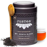 JusTea MT. KENYA BLACK | Loose Leaf Black Tea | Tin with Hand Carved Tea Spoon | 40+ Cups (3.2oz) | High Caffeine | Award-Winning | Fair Trade |